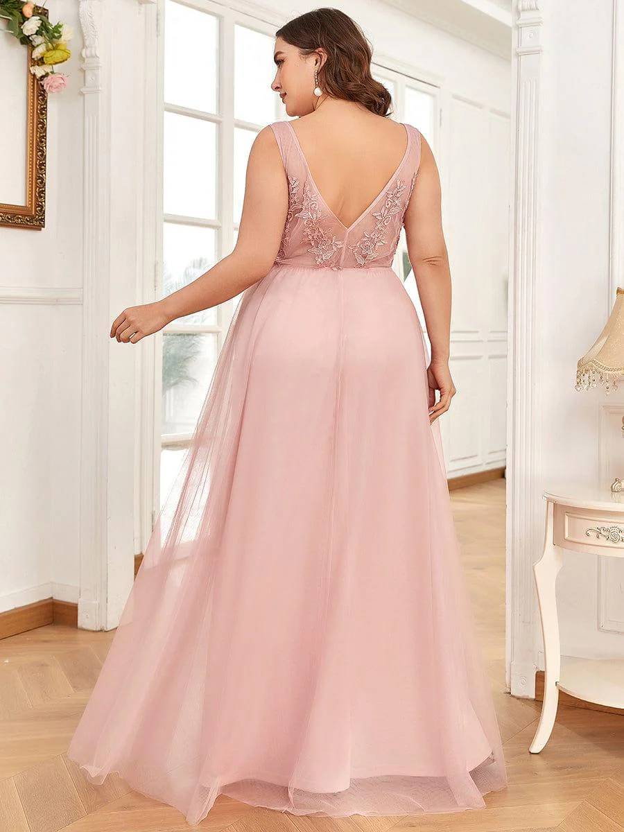 Plus Size Elegant Sleeveless Applique Flowy Tulle Evening Dress(Final Sale) - Image 22
