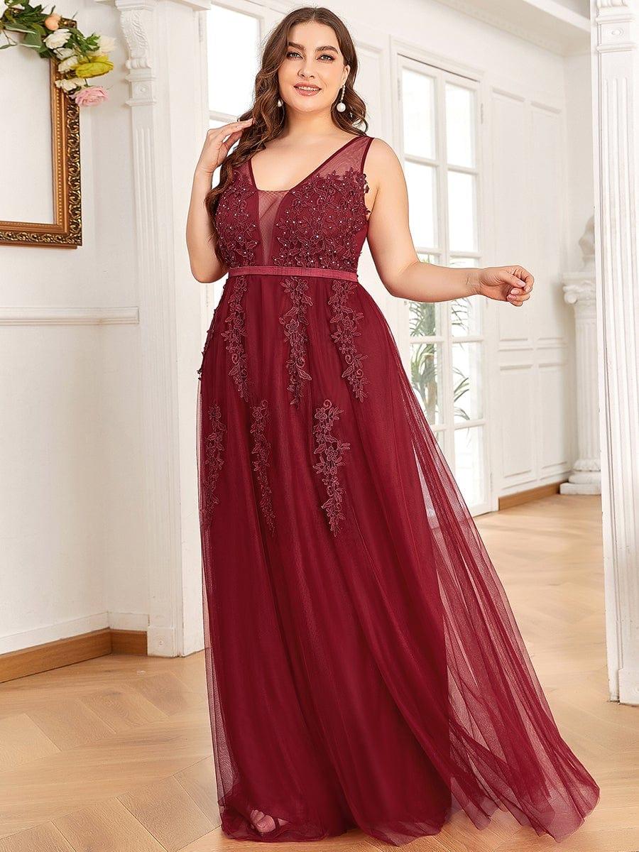 Plus Size Elegant Sleeveless Applique Flowy Tulle Evening Dress(Final Sale) - Image 3