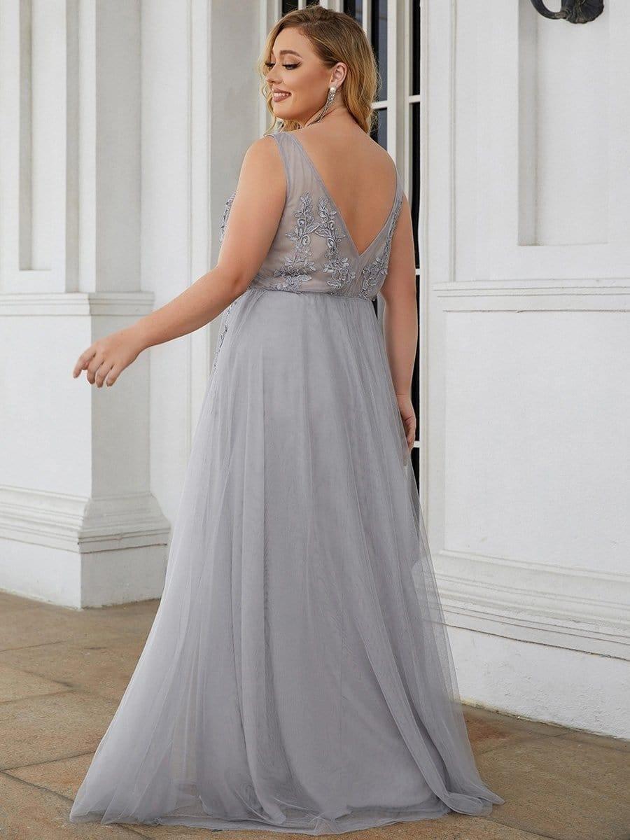Plus Size Elegant Sleeveless Applique Flowy Tulle Evening Dress(Final Sale) - Image 7