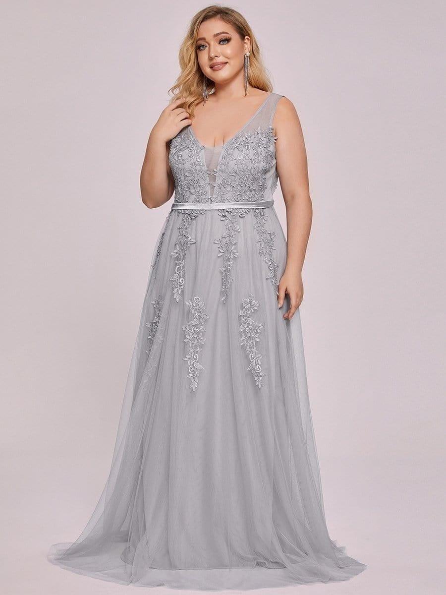 Plus Size Elegant Sleeveless Applique Flowy Tulle Evening Dress(Final Sale) - Image 8