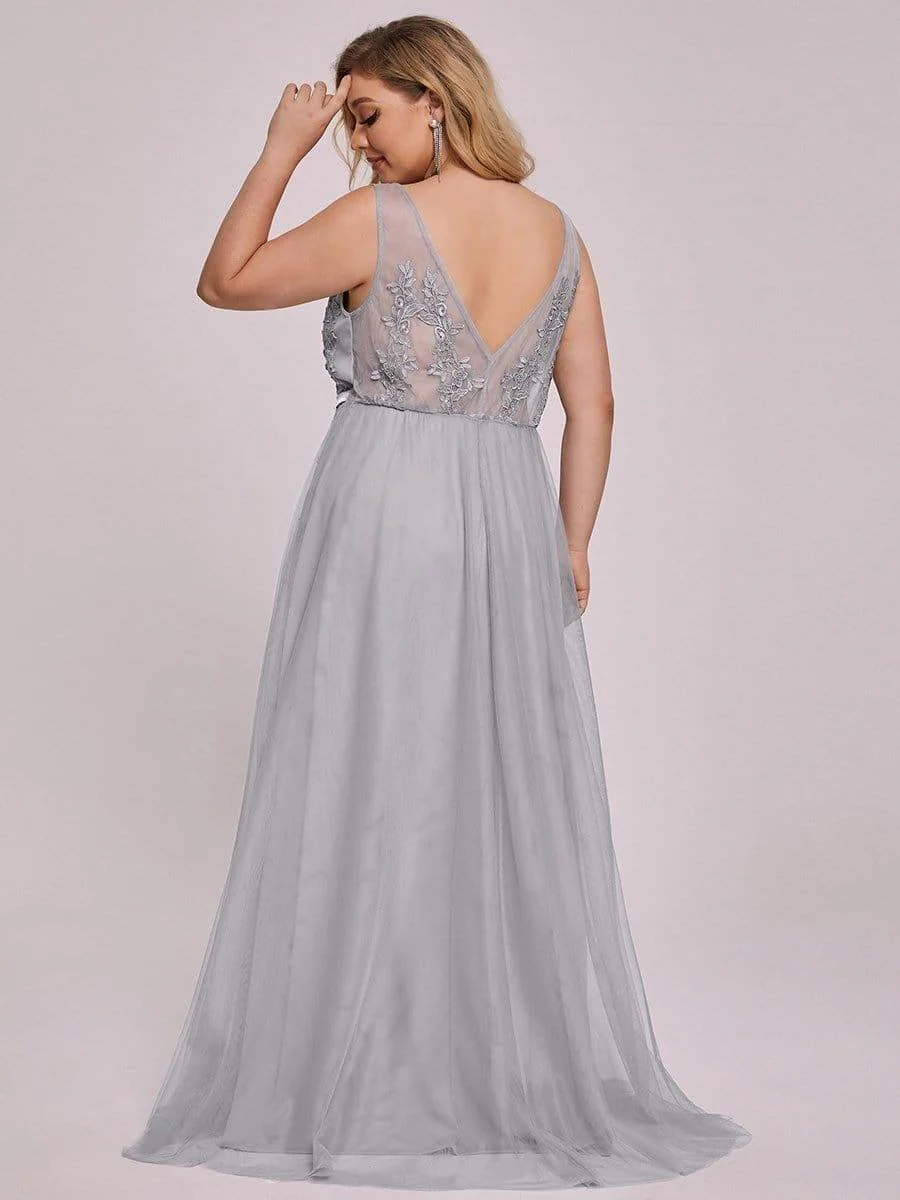 Plus Size Elegant Sleeveless Applique Flowy Tulle Evening Dress(Final Sale) - Image 9