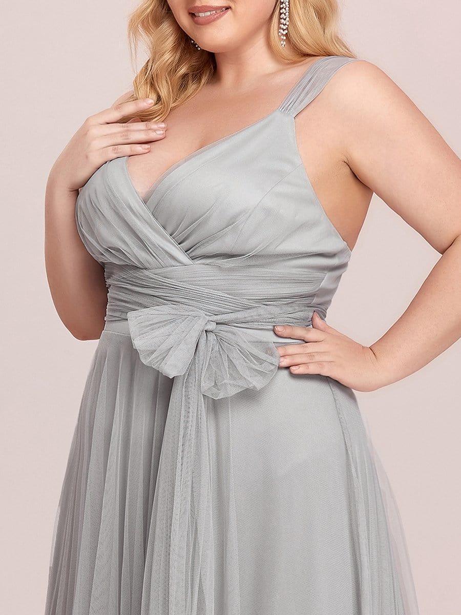 Plus Size Maxi Long Double V Neck Tulle Bridesmaid Dresses - Image 13