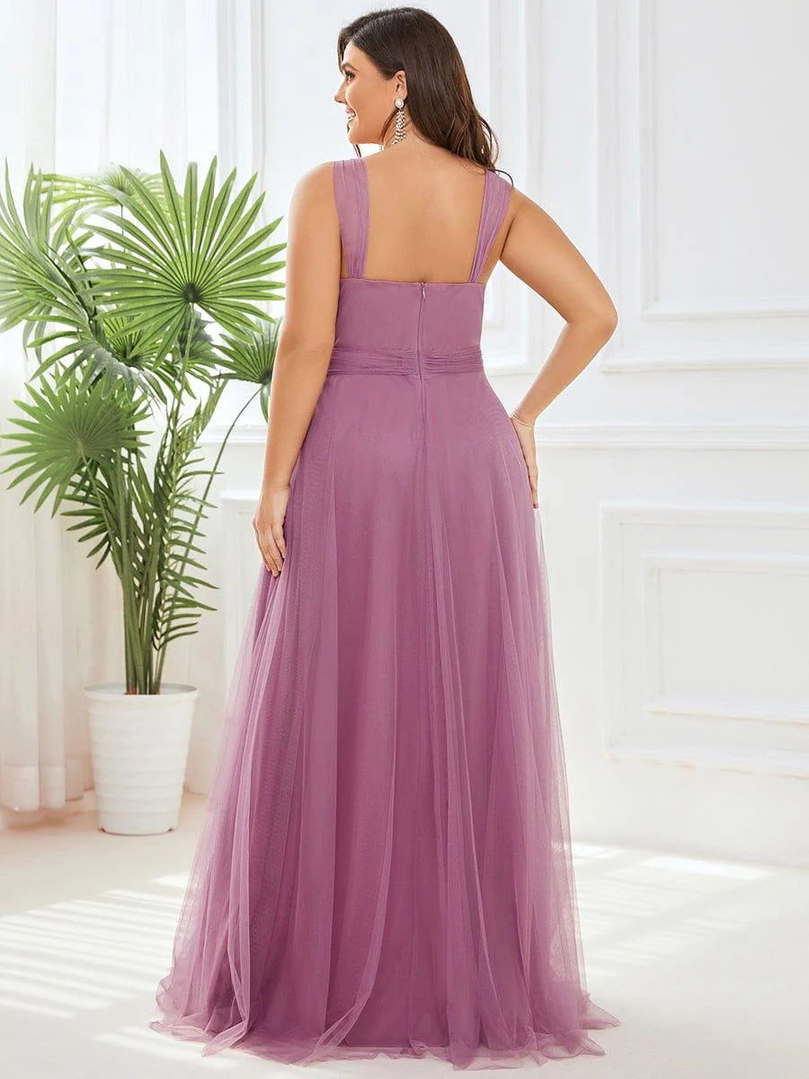 Plus Size Maxi Long Double V Neck Tulle Bridesmaid Dresses - Image 20