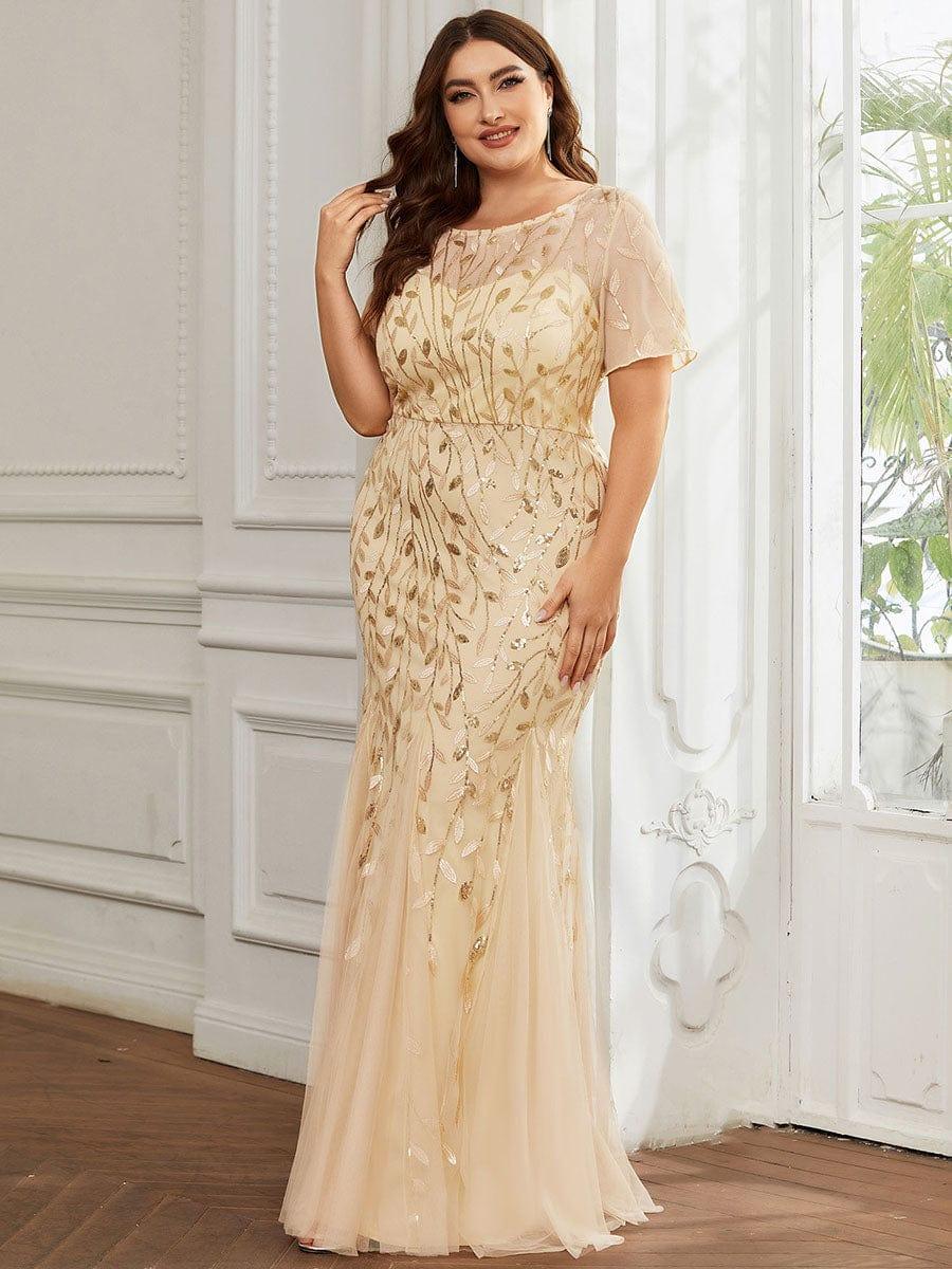 pretty JADEN|Plus Size Sequin Leaf Long Mermaid Tulle Prom Dress - Image 10