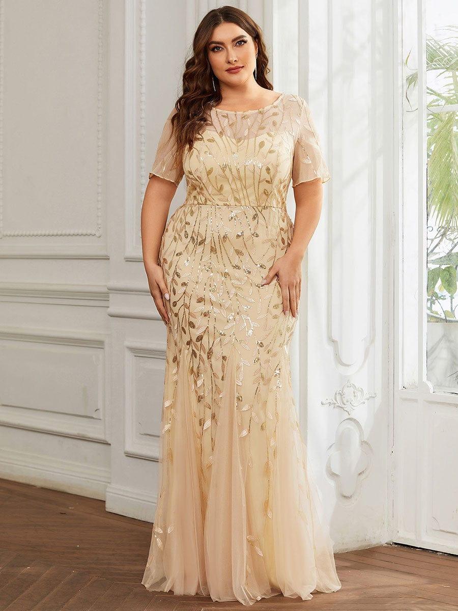 pretty JADEN|Plus Size Sequin Leaf Long Mermaid Tulle Prom Dress - Image 11