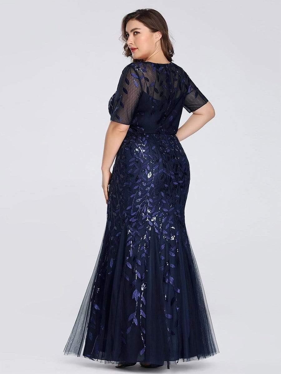 pretty JADEN|Plus Size Sequin Leaf Long Mermaid Tulle Prom Dress - Image 26