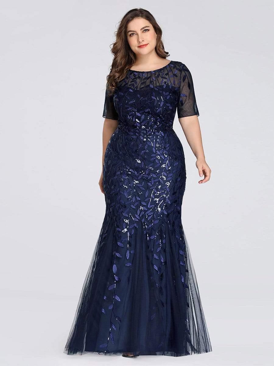 pretty JADEN|Plus Size Sequin Leaf Long Mermaid Tulle Prom Dress - Image 28