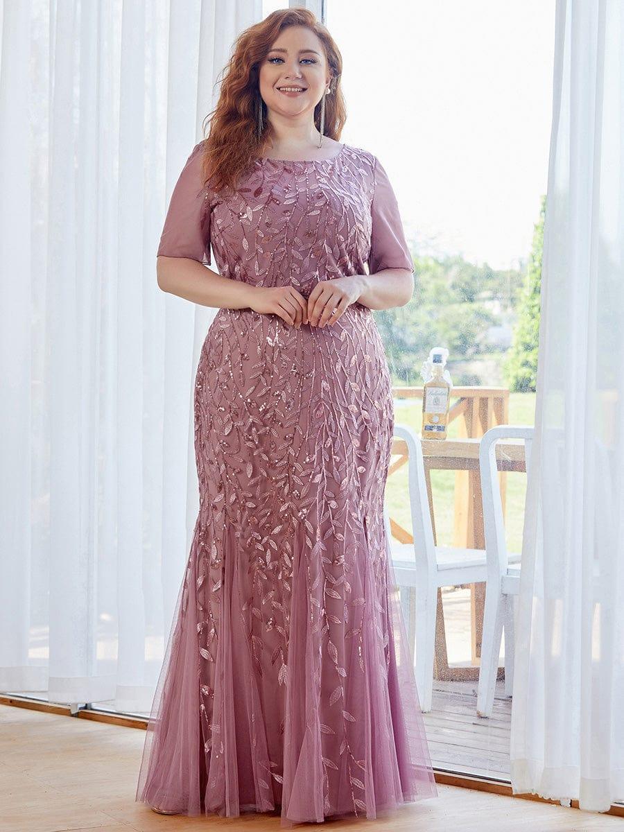 pretty JADEN|Plus Size Sequin Leaf Long Mermaid Tulle Prom Dress - Image 3