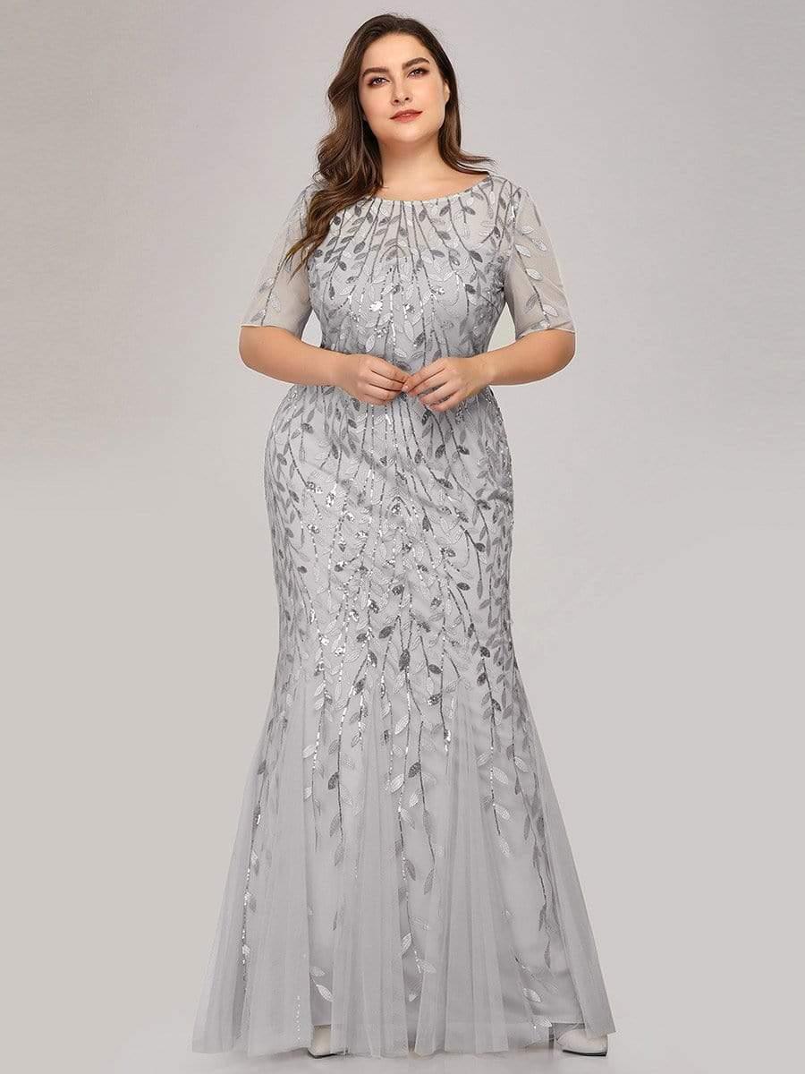 pretty JADEN|Plus Size Sequin Leaf Long Mermaid Tulle Prom Dress - Image 31