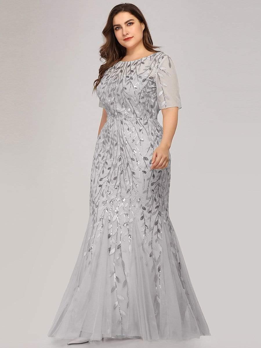 pretty JADEN|Plus Size Sequin Leaf Long Mermaid Tulle Prom Dress - Image 32
