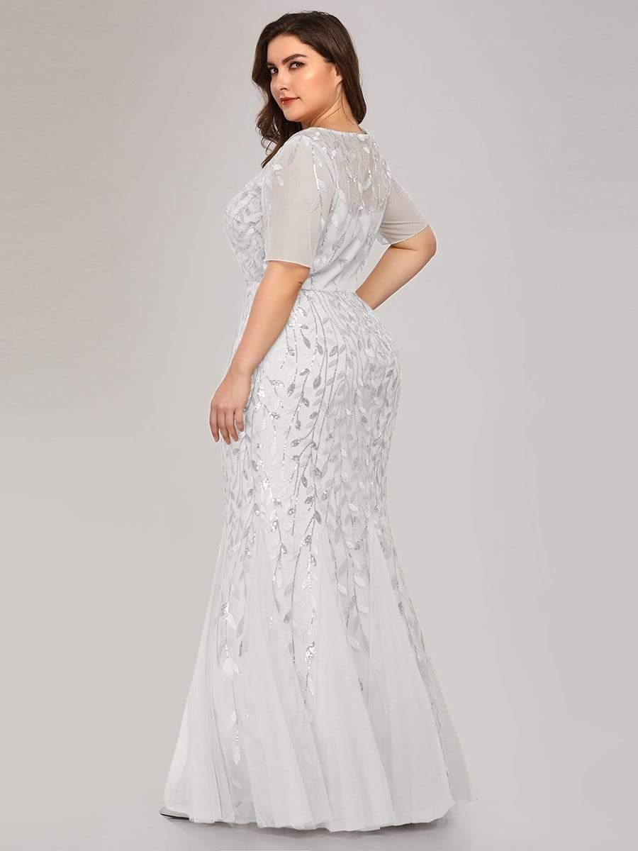 pretty JADEN|Plus Size Sequin Leaf Long Mermaid Tulle Prom Dress - Image 45