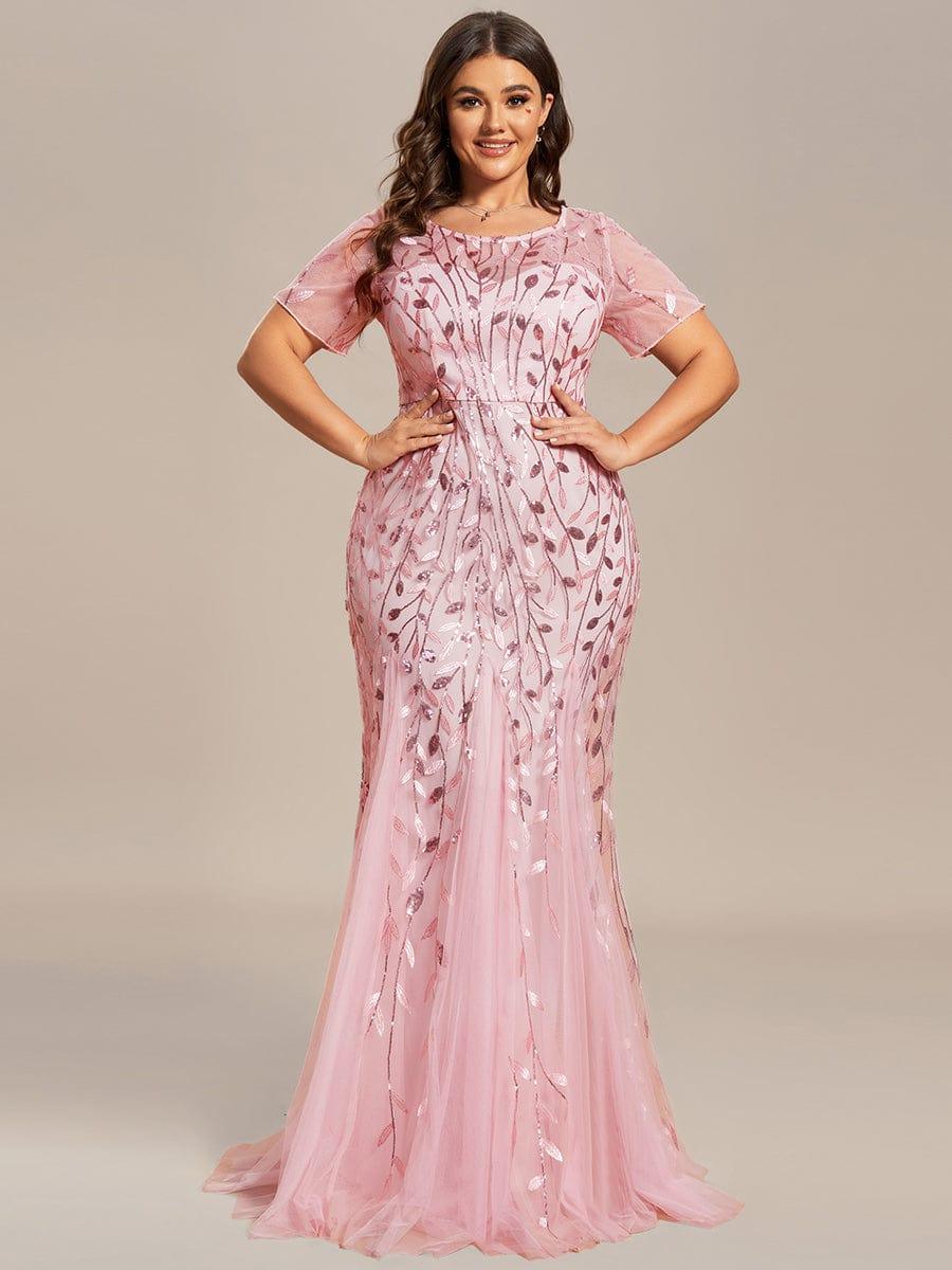 pretty JADEN|Plus Size Sequin Leaf Long Mermaid Tulle Prom Dress - Image 59