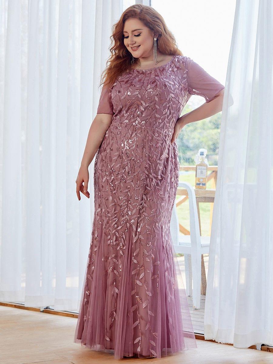 pretty JADEN|Plus Size Sequin Leaf Long Mermaid Tulle Prom Dress - Image 6
