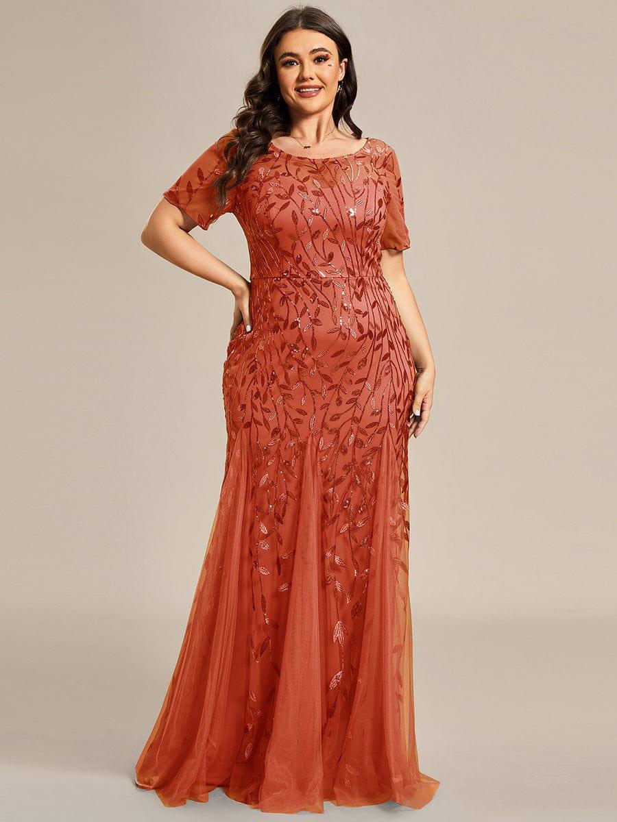 pretty JADEN|Plus Size Sequin Leaf Long Mermaid Tulle Prom Dress - Image 71