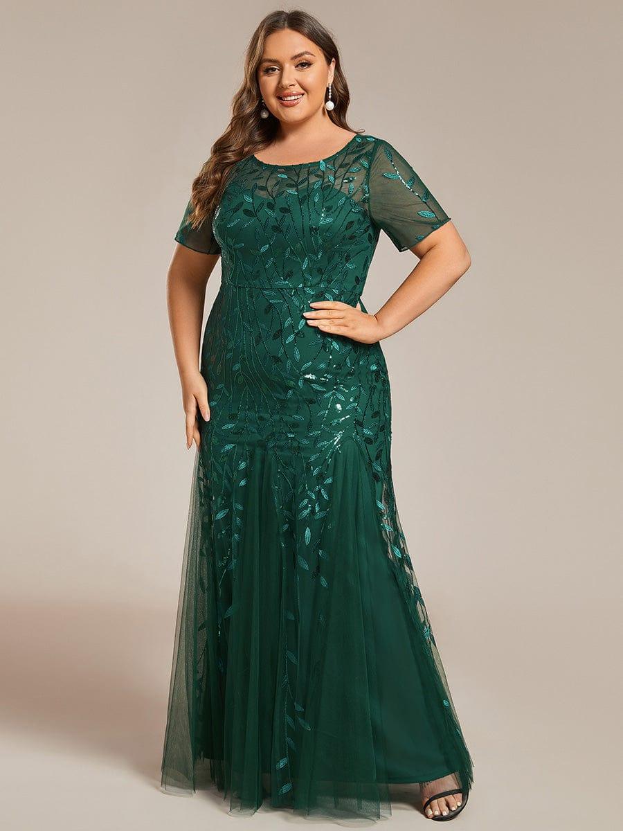 pretty JADEN|Plus Size Sequin Leaf Long Mermaid Tulle Prom Dress - Image 72
