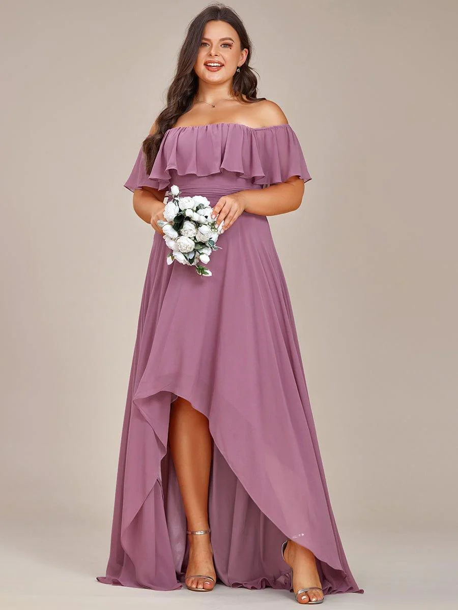 Plus Size Flowy Chiffon High-Low Off The Shoulder Bridesmaid Dress(Final Sale) - Image 10