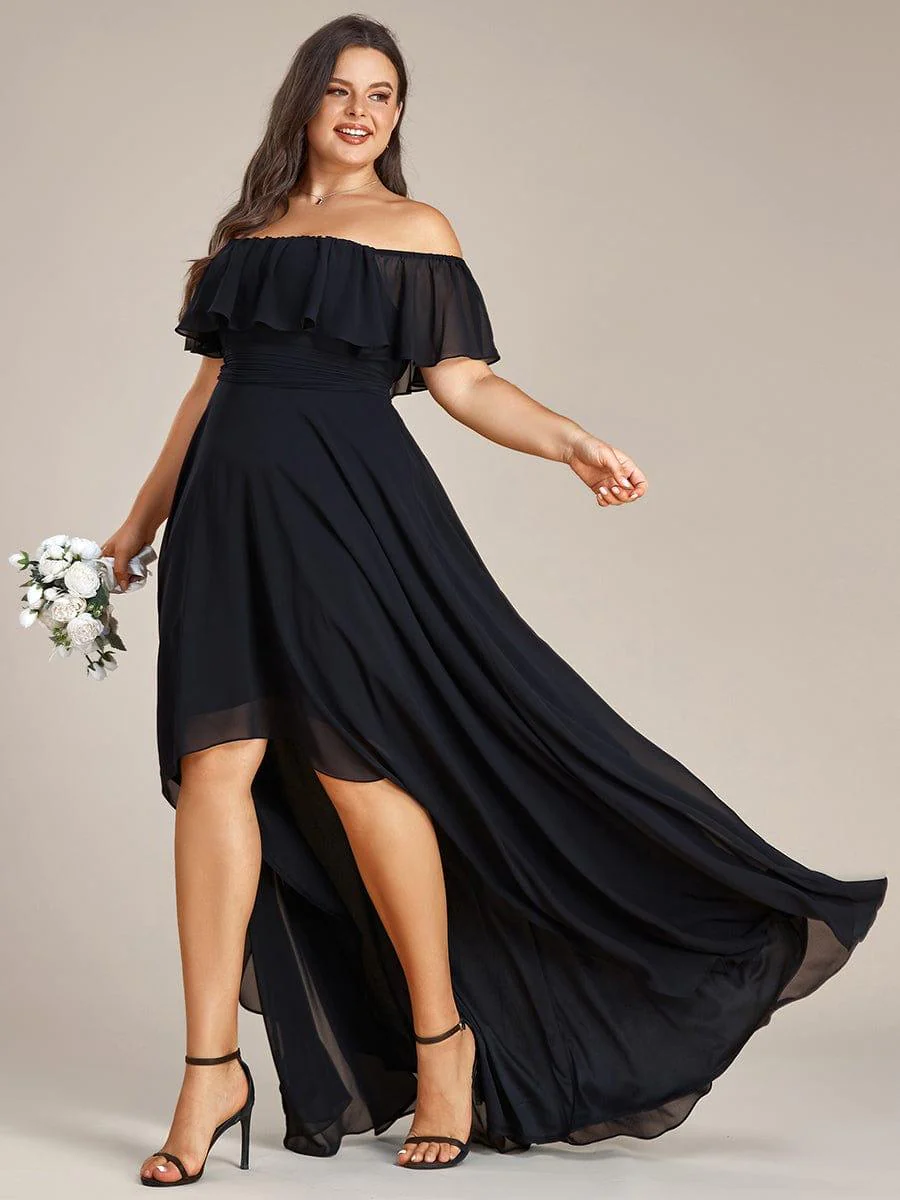 Plus Size Flowy Chiffon High-Low Off The Shoulder Bridesmaid Dress(Final Sale) - Image 11