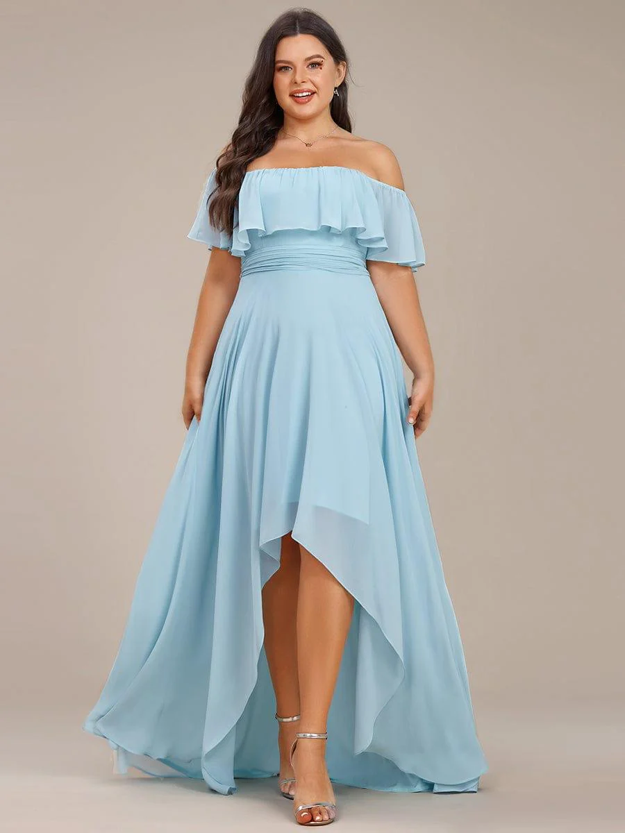 Plus Size Flowy Chiffon High-Low Off The Shoulder Bridesmaid Dress(Final Sale) - Image 16