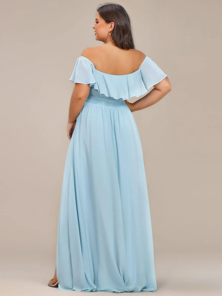 Plus Size Flowy Chiffon High-Low Off The Shoulder Bridesmaid Dress(Final Sale) - Image 17