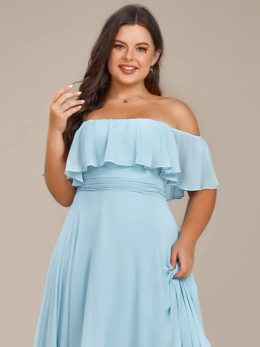 Plus Size Flowy Chiffon High-Low Off The Shoulder Bridesmaid Dress(Final Sale) - Image 18