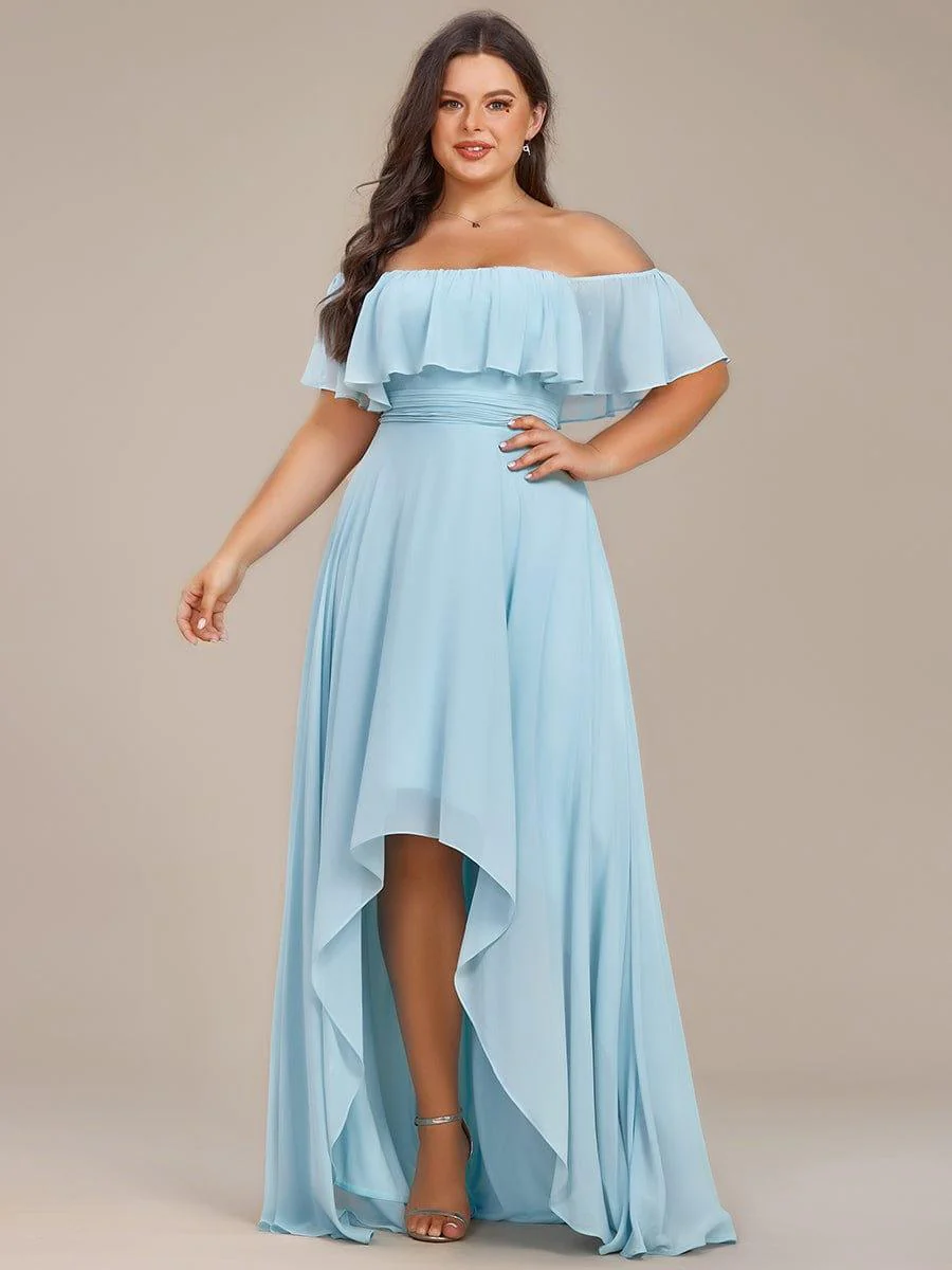 Plus Size Flowy Chiffon High-Low Off The Shoulder Bridesmaid Dress(Final Sale) - Image 19