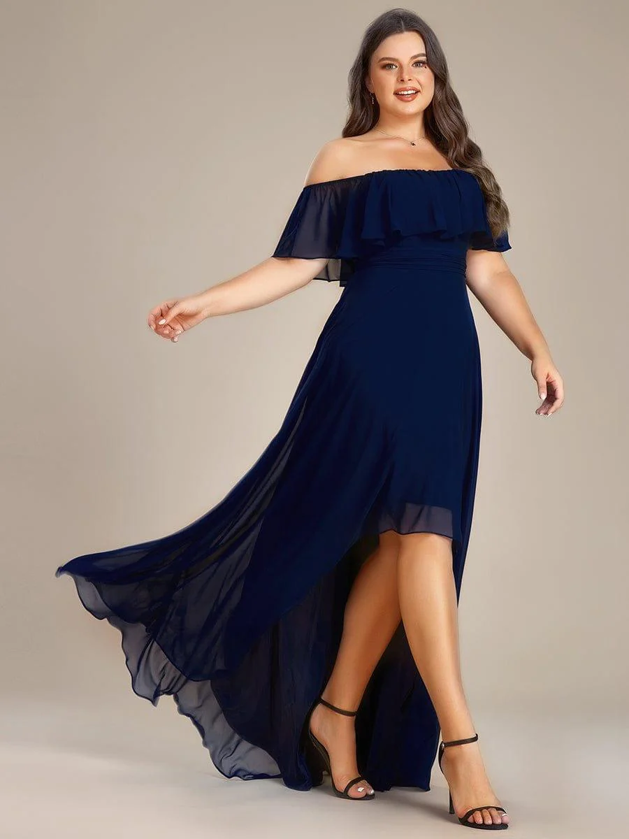Plus Size Flowy Chiffon High-Low Off The Shoulder Bridesmaid Dress(Final Sale) - Image 21