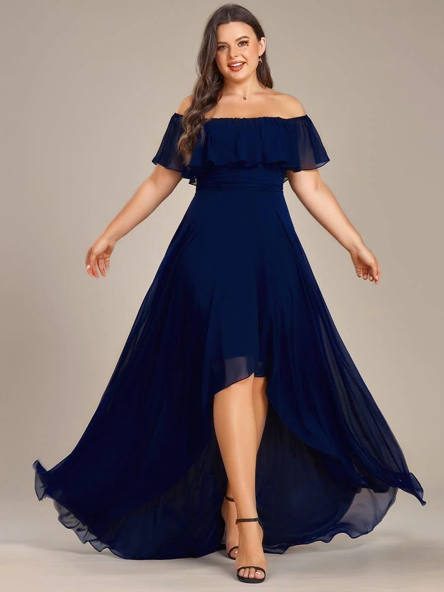Plus Size Flowy Chiffon High-Low Off The Shoulder Bridesmaid Dress(Final Sale) - Image 24