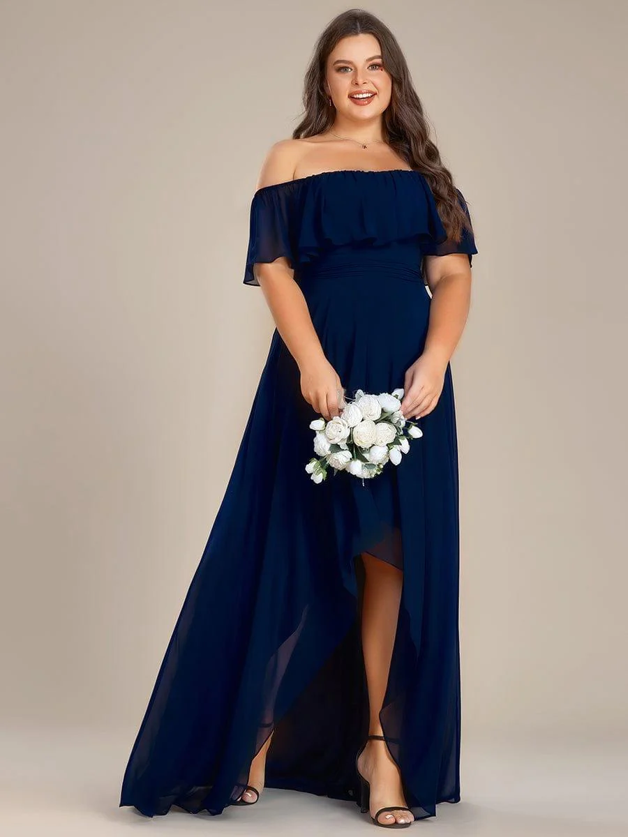 Plus Size Flowy Chiffon High-Low Off The Shoulder Bridesmaid Dress(Final Sale) - Image 25