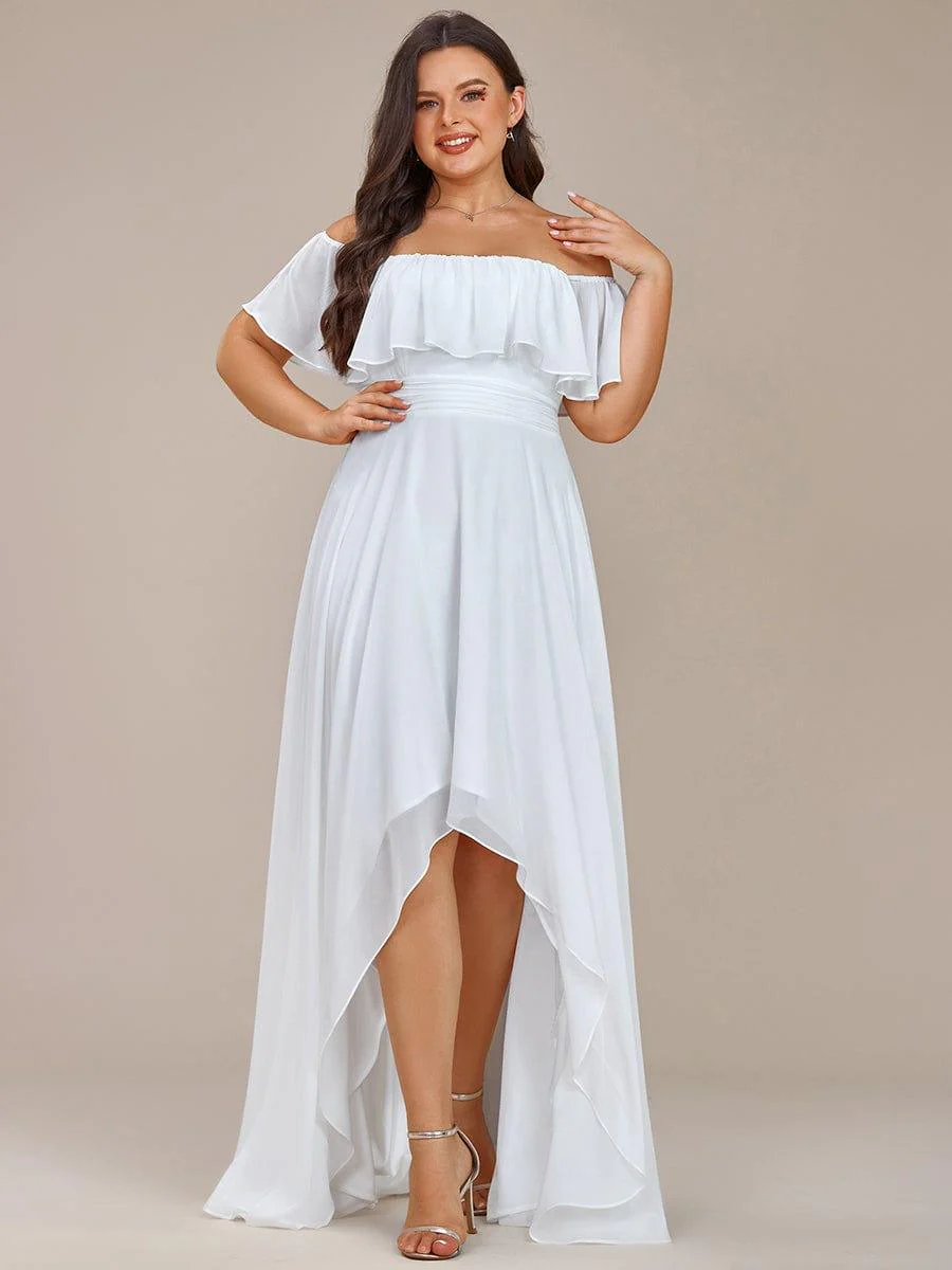 Plus Size Flowy Chiffon High-Low Off The Shoulder Bridesmaid Dress(Final Sale) - Image 26