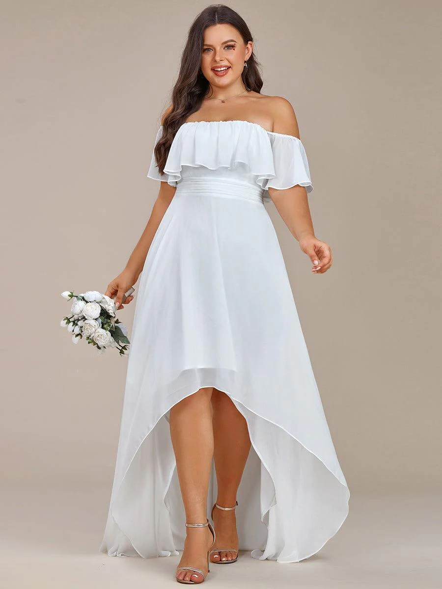 Plus Size Flowy Chiffon High-Low Off The Shoulder Bridesmaid Dress(Final Sale) - Image 27