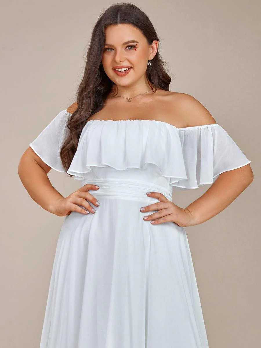 Plus Size Flowy Chiffon High-Low Off The Shoulder Bridesmaid Dress(Final Sale) - Image 29