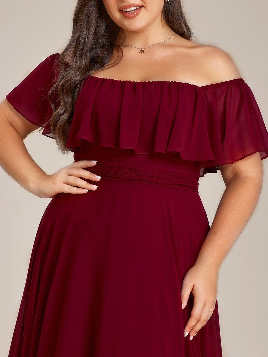 Plus Size Flowy Chiffon High-Low Off The Shoulder Bridesmaid Dress(Final Sale) - Image 3