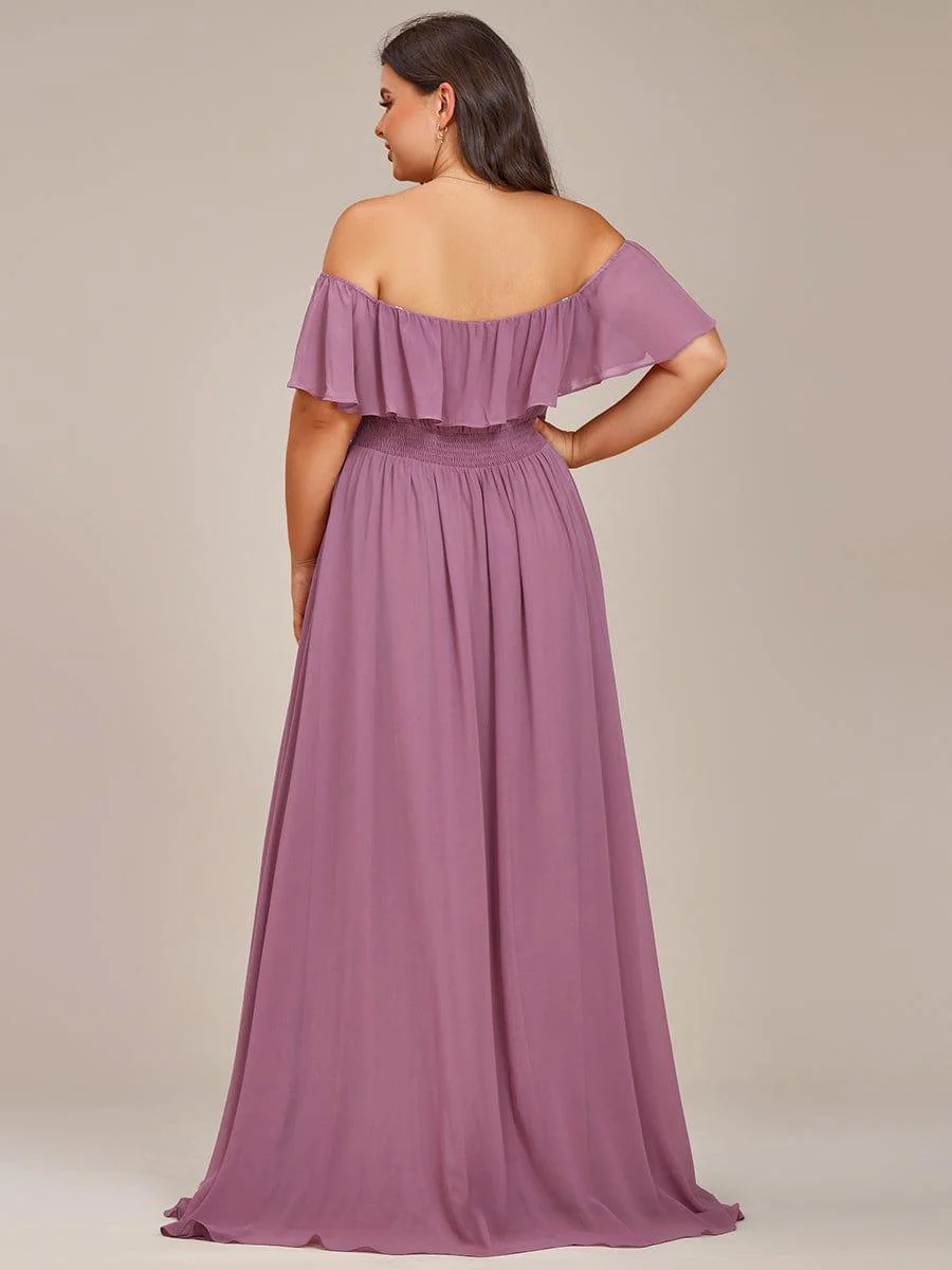 Plus Size Flowy Chiffon High-Low Off The Shoulder Bridesmaid Dress(Final Sale) - Image 7