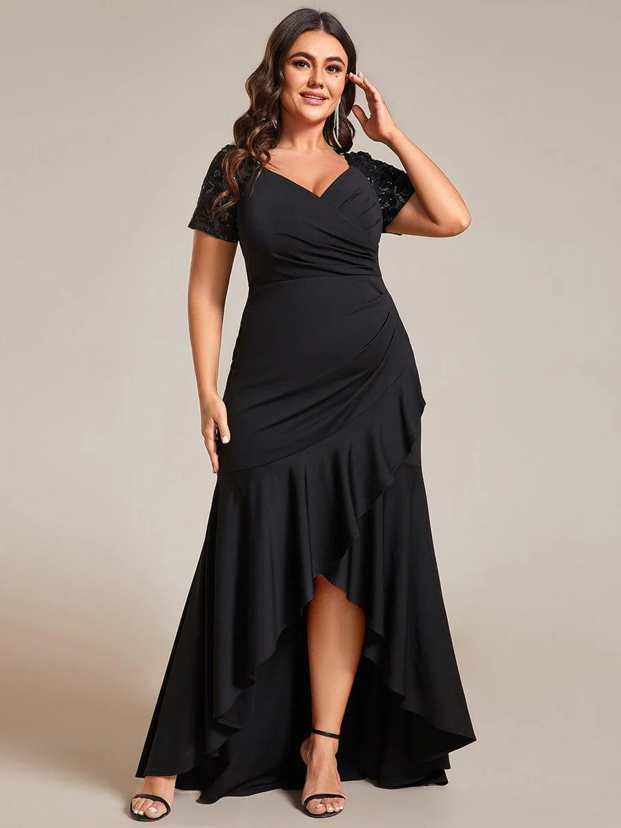 Plus Size High-Low V-Neck Bodycon Fishtail Evening Dresses - Image 10