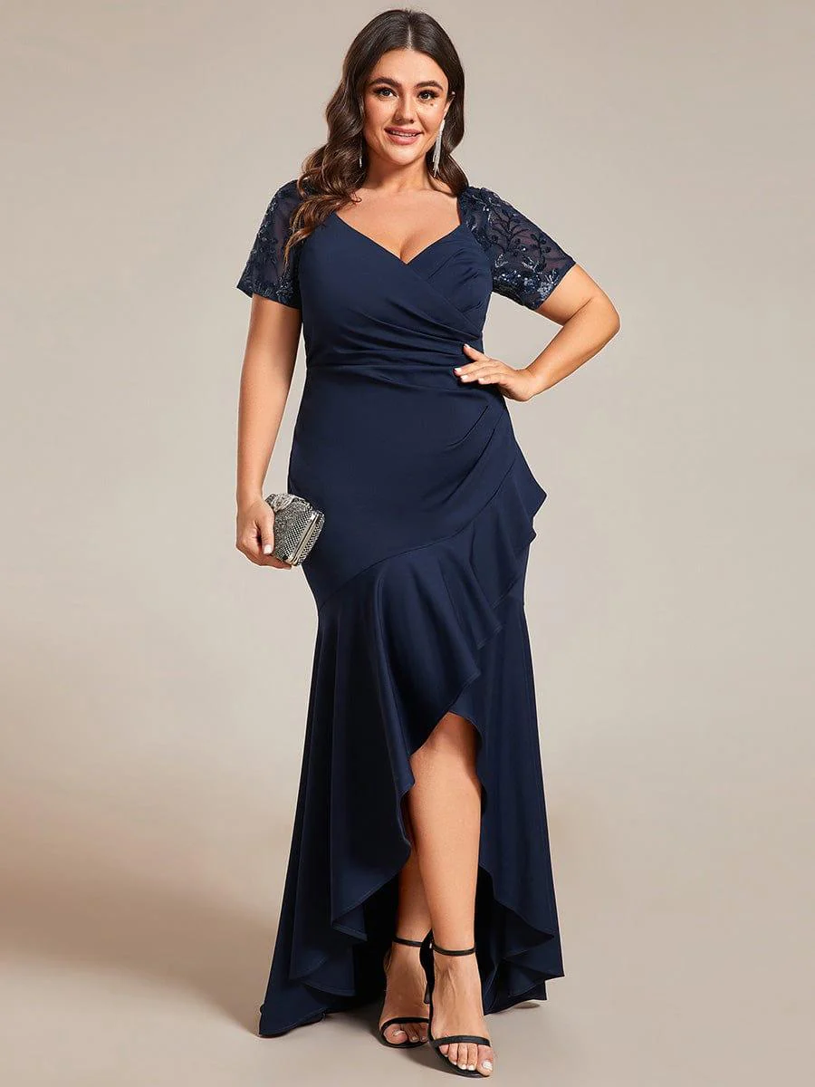 Plus Size High-Low V-Neck Bodycon Fishtail Evening Dresses - Image 11