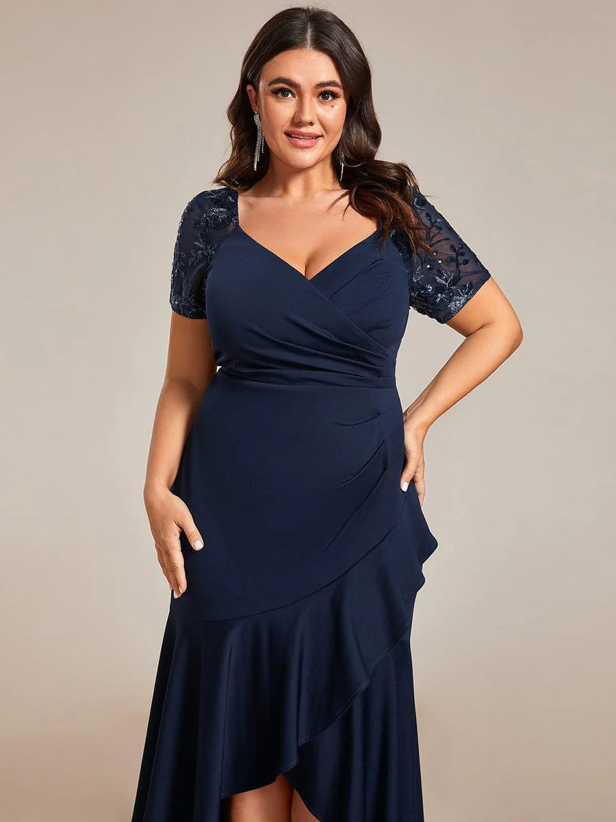 Plus Size High-Low V-Neck Bodycon Fishtail Evening Dresses - Image 13