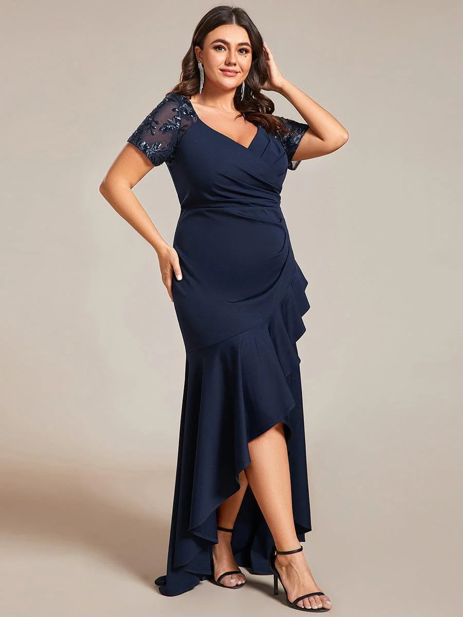 Plus Size High-Low V-Neck Bodycon Fishtail Evening Dresses - Image 14