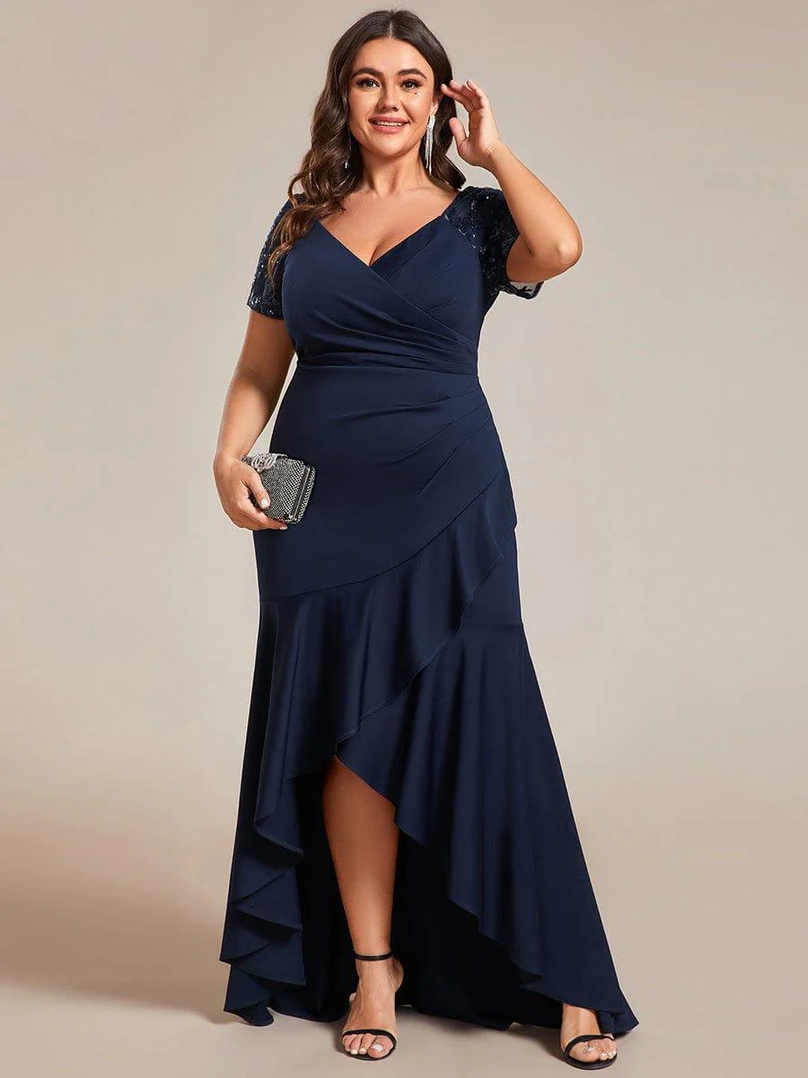 Plus Size High-Low V-Neck Bodycon Fishtail Evening Dresses - Image 15
