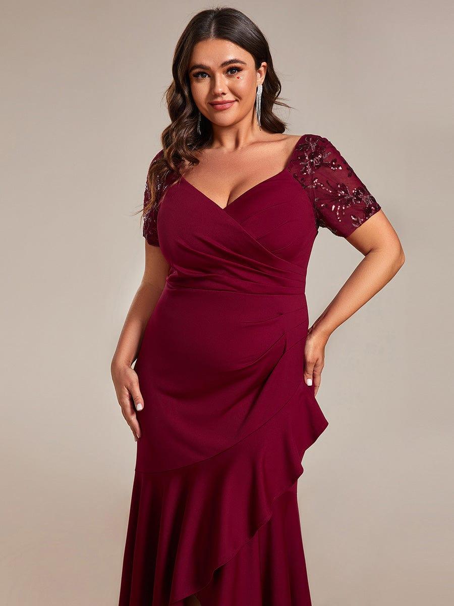 Plus Size High-Low V-Neck Bodycon Fishtail Evening Dresses - Image 3