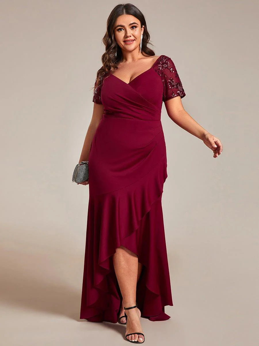 Plus Size High-Low V-Neck Bodycon Fishtail Evening Dresses - Image 4