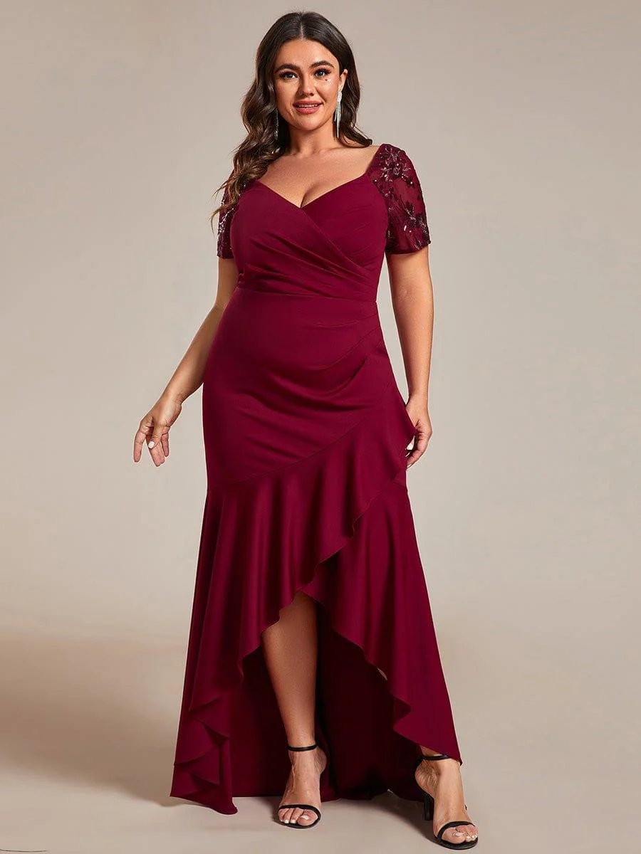 Plus Size High-Low V-Neck Bodycon Fishtail Evening Dresses - Image 5