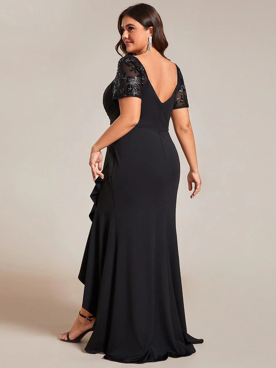 Plus Size High-Low V-Neck Bodycon Fishtail Evening Dresses - Image 7