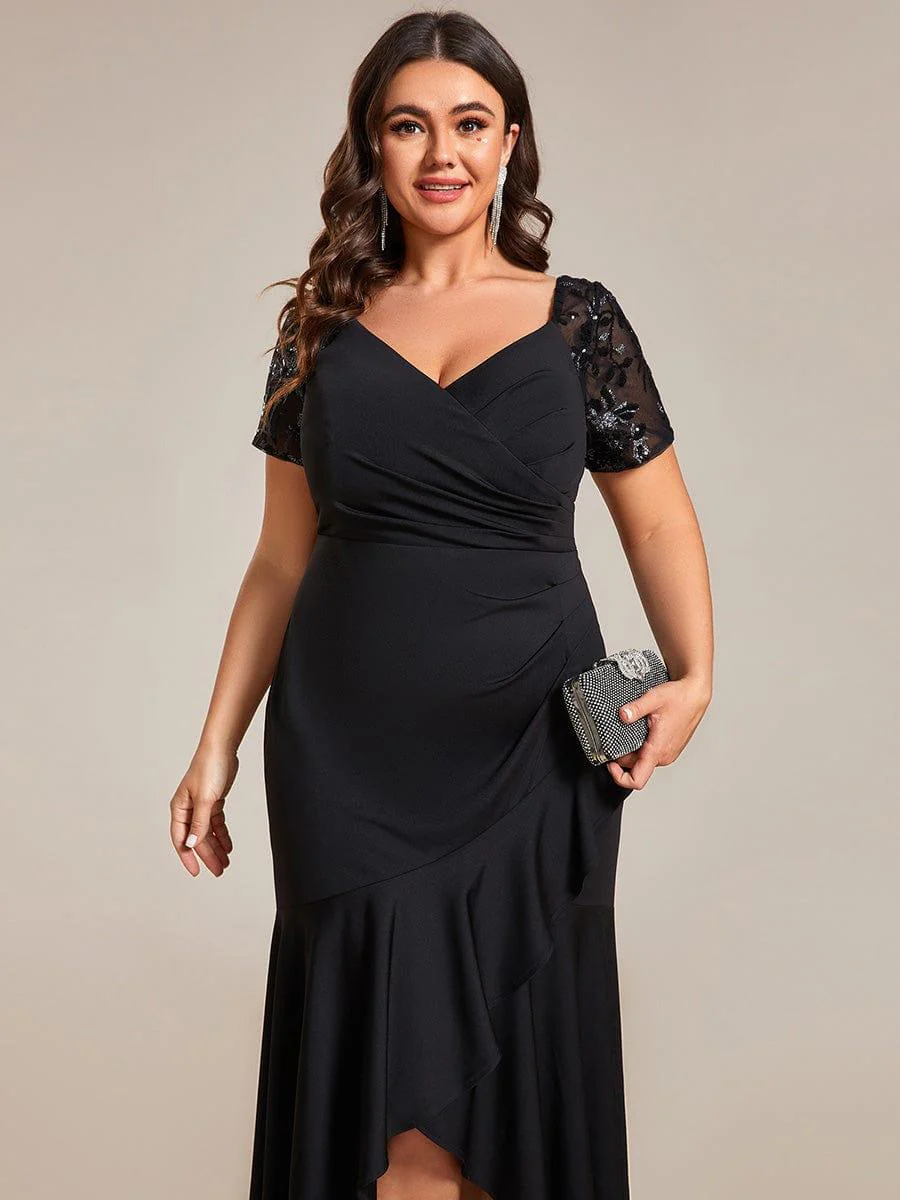 Plus Size High-Low V-Neck Bodycon Fishtail Evening Dresses - Image 8