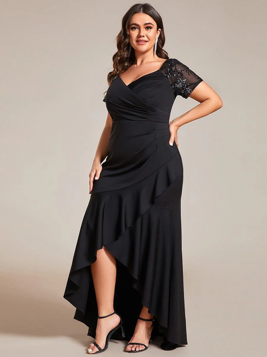 Plus Size High-Low V-Neck Bodycon Fishtail Evening Dresses - Image 9