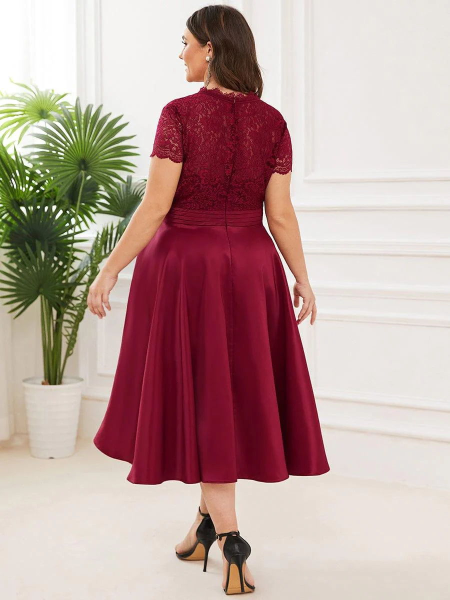 pretty HARLEY|Plus Size Lace Cap Sleeve V neck Midi Formal Dress - Image 12