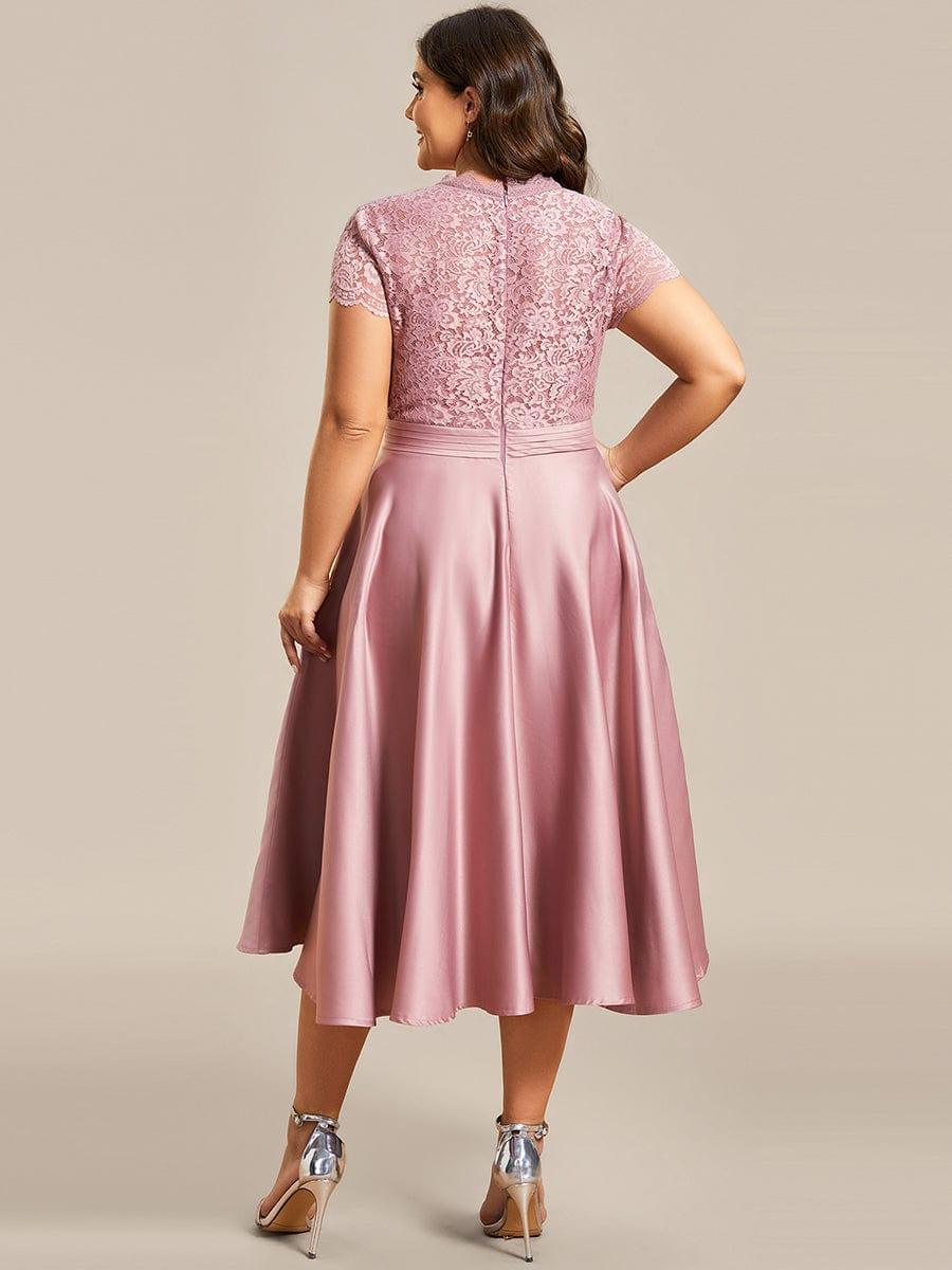 pretty HARLEY|Plus Size Lace Cap Sleeve V neck Midi Formal Dress - Image 21