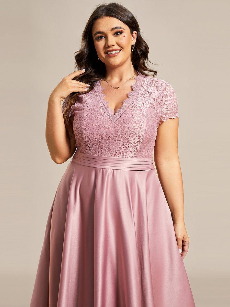 pretty HARLEY|Plus Size Lace Cap Sleeve V neck Midi Formal Dress - Image 22