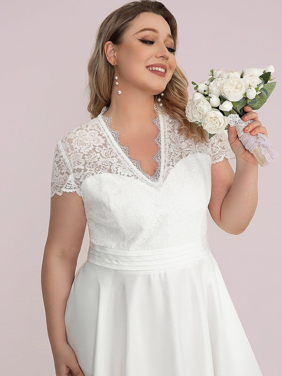 pretty HARLEY|Plus Size Lace Cap Sleeve V neck Midi Formal Dress - Image 5