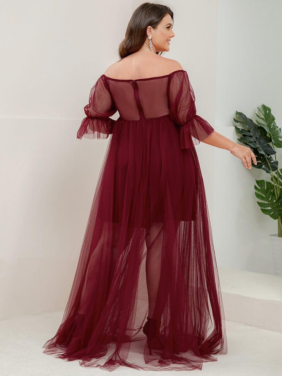 Plus Size Off the Shoulder Pleated Maxi Tulle Maternity Dress - Image 22