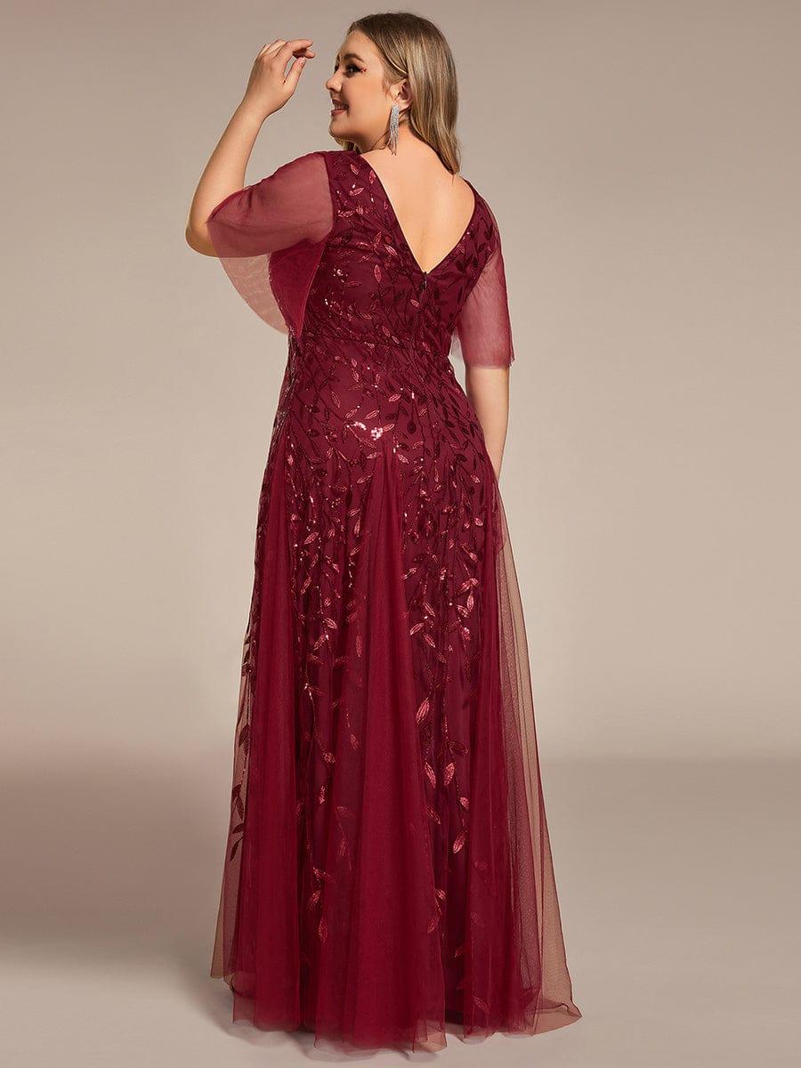 pretty ASTRAL|Plus Size Romantic Shimmery V Neck Ruffle Sleeves Evening Gown - Image 35